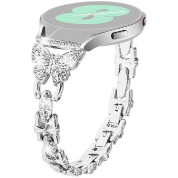 Samsung Galaxy Watch7 44mm / 40mm Butterfly Bling Rhinestone Decor Watch Band Metal Bracelet - Silver