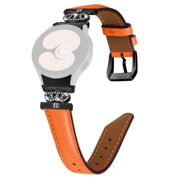 Black Buckle Band Samsung Galaxy Watch Universal Rhinestone Crown Connector Watch Strap Bracelet - Orange