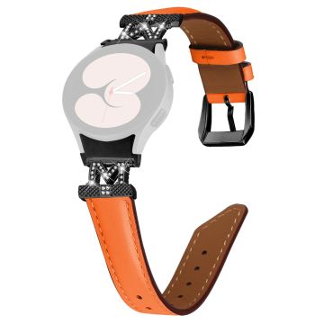 Genuine Cow Leather Band Samsung Galaxy Watch Universal Rhinestone M-shape Connector Watch Strap with Black Buckle - Orange