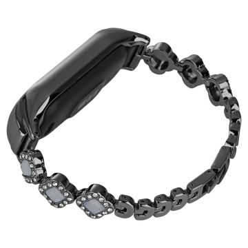 Xiaomi Mi Band 5 / 6 Metal Watch Band Rhinestone Decor Clover Wrist Strap - Black