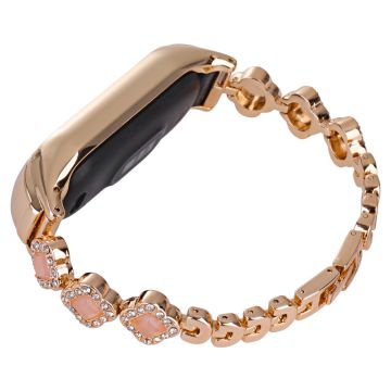 Xiaomi Mi Band 5 / 6 Metal Watch Band Rhinestone Decor Clover Wrist Strap - Rose Gold