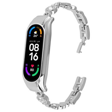 Xiaomi Mi Band 5 / 6 Metal Bracelet Rhinestones Decor Wristband Strap - Silver