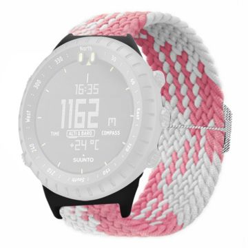 Suunto Core Watch Band Stretchy 22mm Soft Nylon Elastic Braided Strap - Pink+White