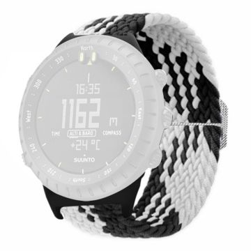 Suunto Core Watch Band Stretchy 22mm Soft Nylon Elastic Braided Strap - Black+White