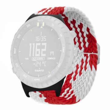 Suunto Core Watch Band Stretchy 22mm Soft Nylon Elastic Braided Strap - Red+White