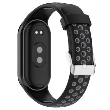 Xiaomi Smart Band 8 Watch Straps Dual-Colors Flexible Band with Stainless Steel Connector - Black+Grey