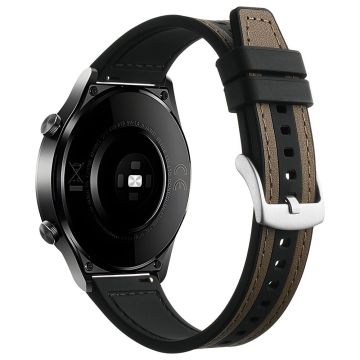 Samsung Galaxy Watch6 Classic 47mm 43mm / GarminActive 5 20mm Watch Band Cowhide Leather Silicone Strap - Tan+Black