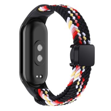 Magnetic Braided Nylon Strap Xiaomi Smart Band 8 Replacement Watch Band - Black Rainbow