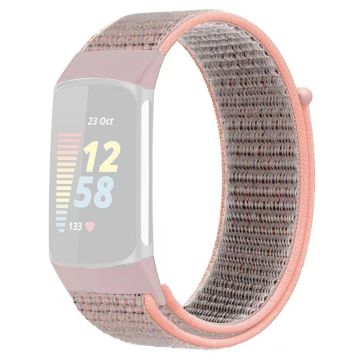 KALEBOL KLB-NLHH-001 Fitbit Charge 3 / 4 Watch Band Nylon Loop Replacement Strap - Pink