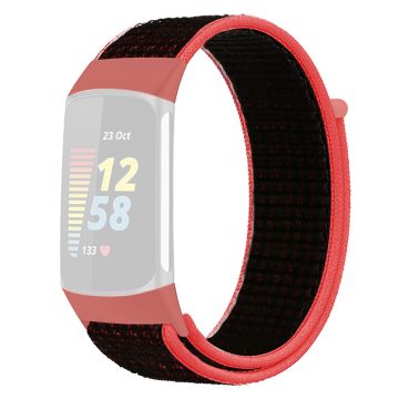 KALEBOL KLB-NLHH-001 Fitbit Charge 3 / 4 Watch Band Nylon Loop Replacement Strap - Red+Black