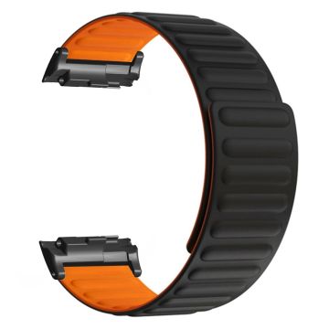 Huawei Watch D Magnetic Adjustable Silicone and Metal Watch Strap Replacement - Black+Orange