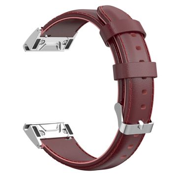 KALEBOL KLB-YLZP-001 For Garmin Fenix 7 / 7 Pro Watch Strap QuickFit 22mm Genuine Cow Leather Band - Dark Red