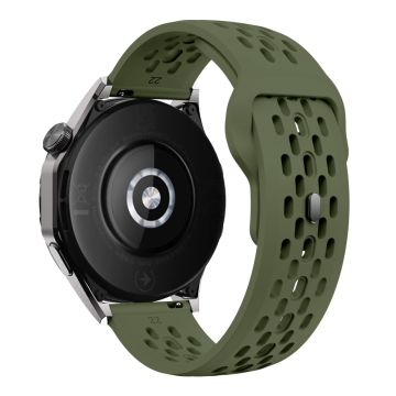 For Huawei Watch GT 4 41mm / Garmin Venu 3S / 2S 18mm Silicone Strap Hollow Watch Band - Army Green