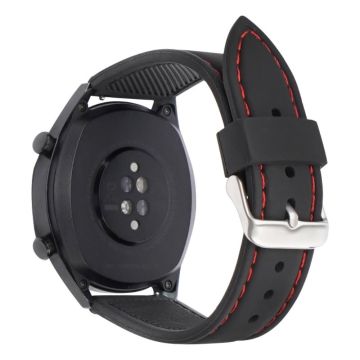 Huawei Watch GT 4 46mm / Watch 4 / Watch 4 Pro Fluorubber Strap 22mm Waterproof Watch band  - Black+Red Thread