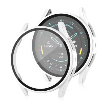 Samsung Galaxy Watch7 44mm Matte Case with Tempered Glass Screen Film Hard Bump Resistant Watch Cover - White