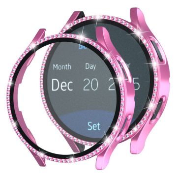 Samsung Galaxy Watch7 40mm Bump Resistant Watch Case Rhinestone Decor Cover with Tempered Glass Film - Pink