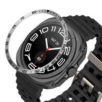 Type E for Samsung Galaxy Watch7 44mm Bezel Ring Metal Bezel Styling Dial Circle - Silver / Black Characters