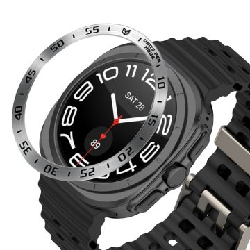 Type A for Samsung Galaxy Watch7 44mm Bezel Ring Metal Bezel Styling Dial Circle - Silver / Black Characters