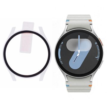 Samsung Galaxy Watch7 44mm Watch Case Hard Bump Resistant Cover with Tempered Glass Screen Film - White