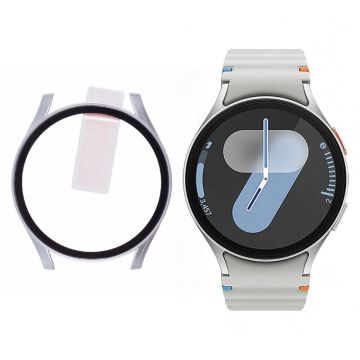 Samsung Galaxy Watch7 40mm Watch Case Hard Bump Resistant Cover with Tempered Glass Screen Film - Silver