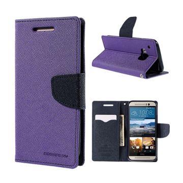 Mercury HTC One M9 Leather Flip Case With Card Holder - Purple