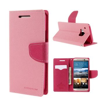 Mercury HTC One M9 Leather Flip Case With Card Holder - Pink