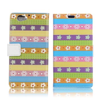 HTC A9s Leather Wallet Case with Stand - Colorful Stripes Flowers