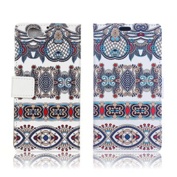 HTC A9s Leather Wallet Case with Stand - Arabic Floral Pattern