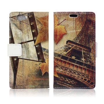 HTC A9s Printing Pattern Leather Case - Tower and Maple Leaves