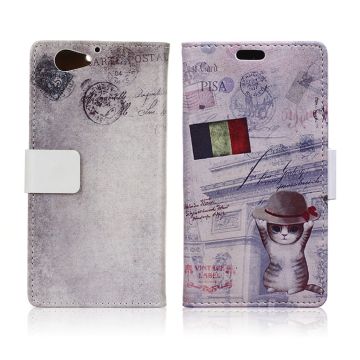 HTC A9s Printing Pattern Leather Case - French Flag and Cat in Hat