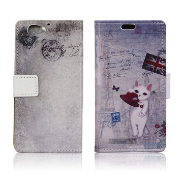 HTC A9s Printing Pattern Leather Case - Flag and Cat Holding Hat