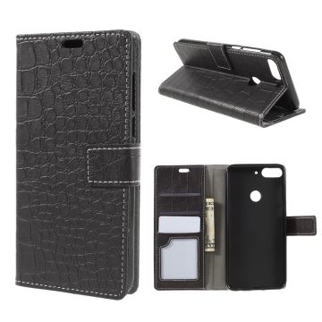 HTC Desire 12 Plus crocodile texture vintage leather case - Black