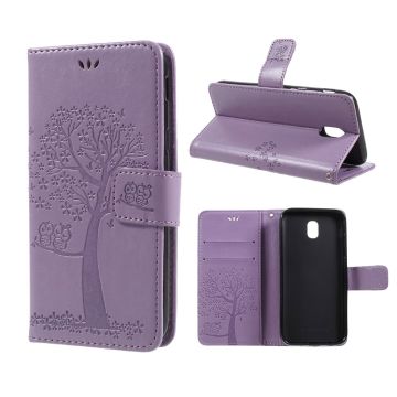 Samsung Galaxy J5 (2017) imprint tree owl PU leather flip case - Purple