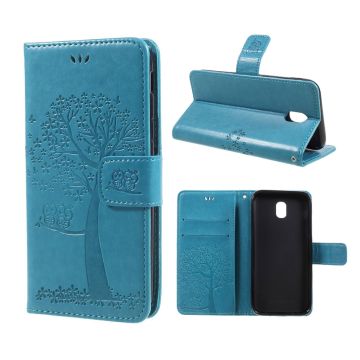 Samsung Galaxy J5 (2017) imprint tree owl PU leather flip case - Blue