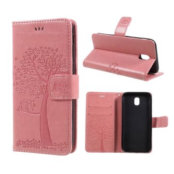 Samsung Galaxy J5 (2017) imprint tree owl PU leather flip case - Pink