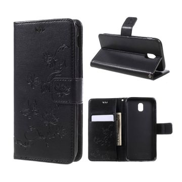 Samsung Galaxy J5 (2017) imprint butterfly PU leather flip case - Black