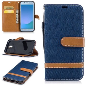 Samsung Galaxy J5 (2017) jean cloth two-tone PU leather flip case - Dark Blue