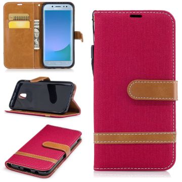 Samsung Galaxy J5 (2017) jean cloth two-tone PU leather flip case - Red