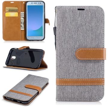 Samsung Galaxy J5 (2017) jean cloth two-tone PU leather flip case - Grey