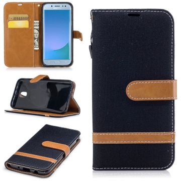 Samsung Galaxy J5 (2017) jean cloth two-tone PU leather flip case - Black