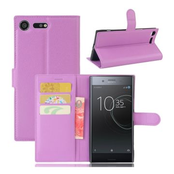 Sony Xperia XZ Premium litchi skin texture PU leather flip case - Purple