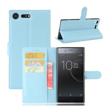 Sony Xperia XZ Premium litchi skin texture PU leather flip case - Baby Blue