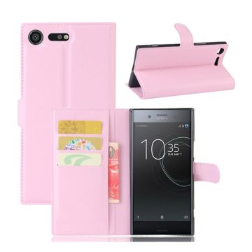 Sony Xperia XZ Premium litchi skin texture PU leather flip case - Pink