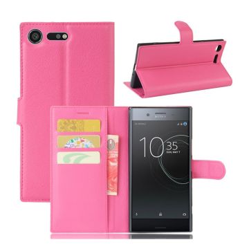 Sony Xperia XZ Premium litchi skin texture PU leather flip case - Rose