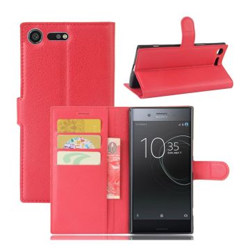 Sony Xperia XZ Premium litchi skin texture PU leather flip case - Red