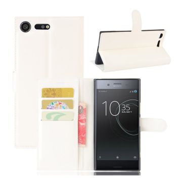 Sony Xperia XZ Premium litchi skin texture PU leather flip case - White