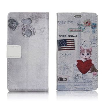 Sony Xperia L2 pattern leather flip case - US Flag and Cat Holding Heart