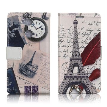 Sony Xperia L2 pattern leather flip case - Eiffel Tower and Quill-pen