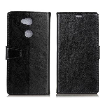 Sony Xperia L2 crazy horse skin leather flip case - Black