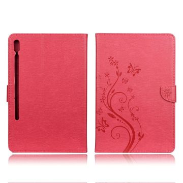 Samsung Galaxy Tab S6 imprint butterfly flower leather case - Rose